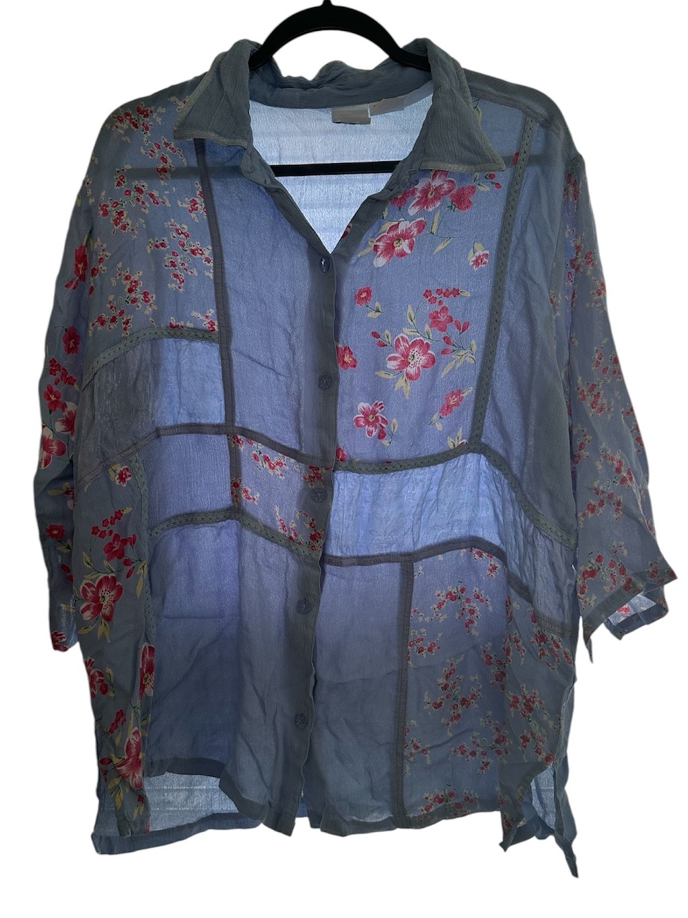 Roamans Light Blue Floral Button-Up Blouse Size 22W - Picture 2 of 4